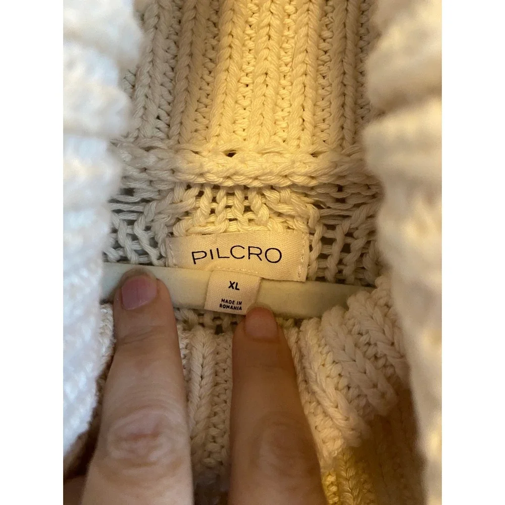 Pilcro Anthropologie Cream Cable Knit Turtleneck Sweater XL Chunky